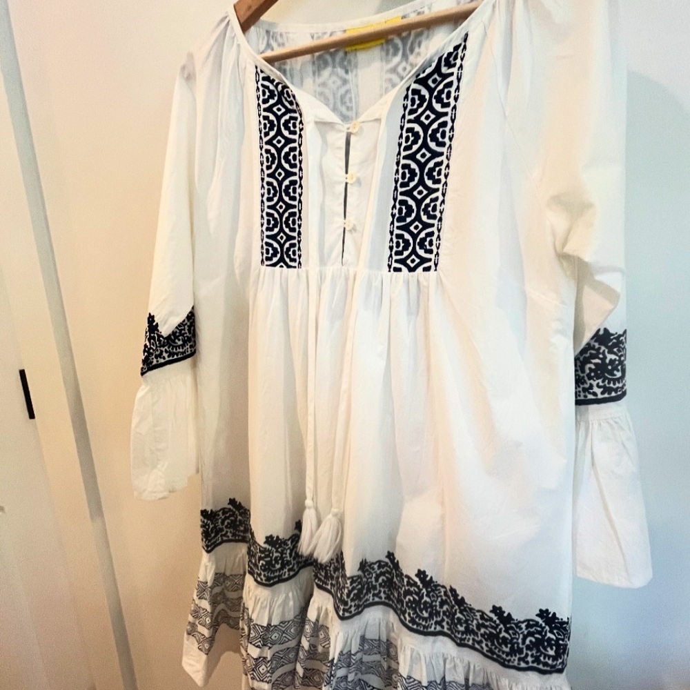 Roller Rabbit Mona Border Maricruz Dress Size Small White & Navy - Picture 2 of 11